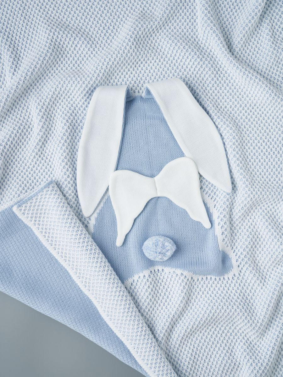 Плед двойной вязки Little Star Зайка Ангел 90*90 0421 голубой/белый