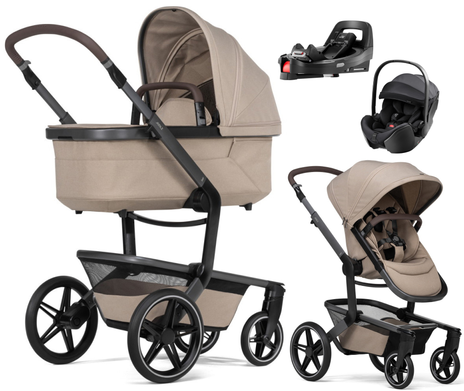 Детская коляска 4 в 1 Joolz Day 5 и автокресло Britax Roemer Baby-Safe Pro Style Carbon Black без адаптеров и база Vario Base 5Z Sandy Taupe