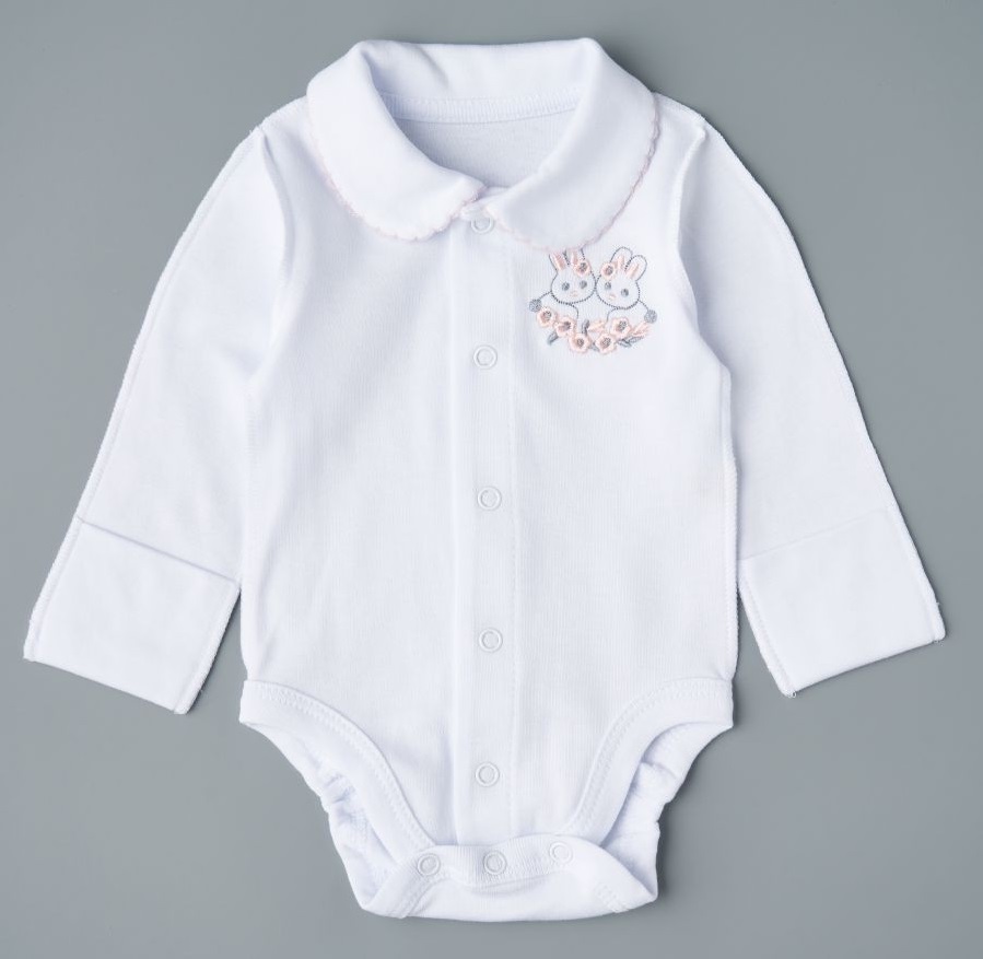 Боди Little Star Зайки с цветочками интерлок 2372 белый 62