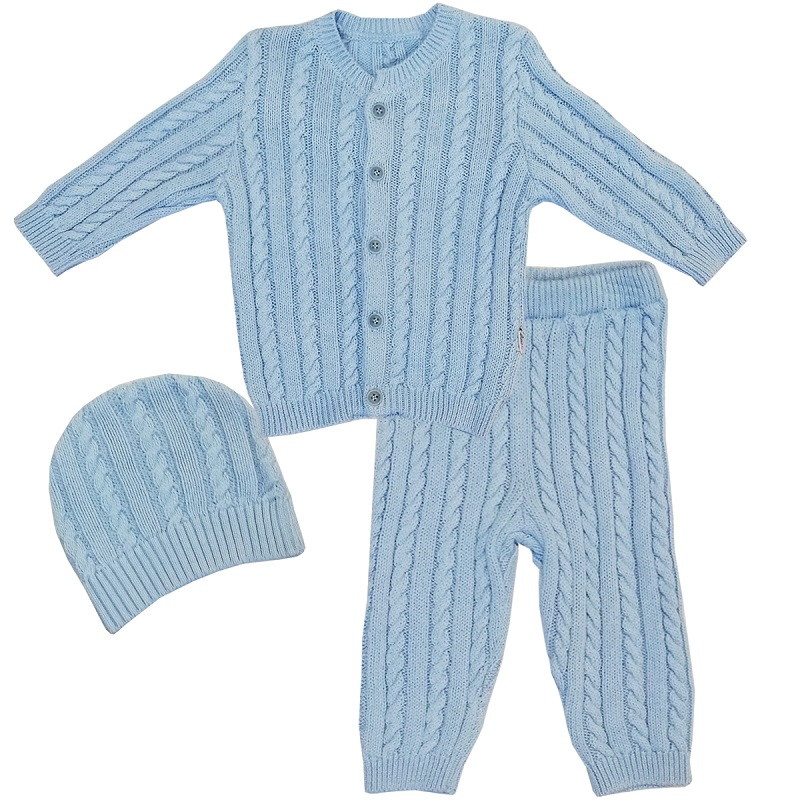 Комплект 3 предмета Папитто кофточка+штанишки и шапочка 73-9006 голубой 62