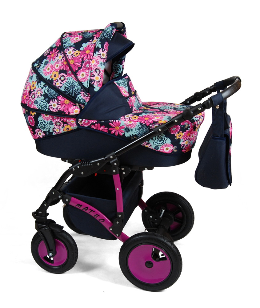 Детская коляска Alis Mateo 2 в 1 Ma04 графит+розовый цветочный микс