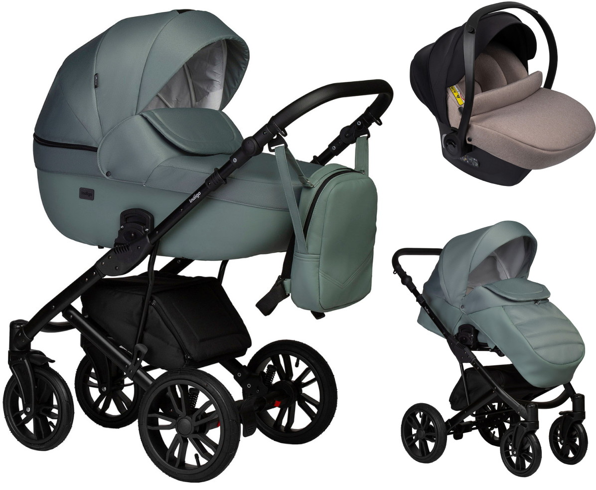 Детская коляска Indigo Mio S 3 в 1 с автокреслом Avionaut Cosmo Beige 07 шалфей кожа+шалфей