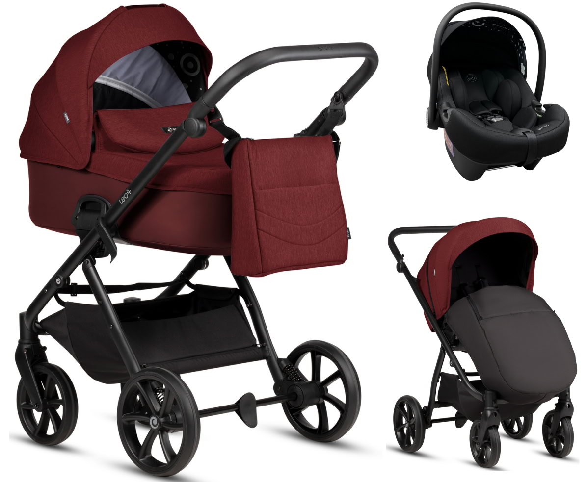 Детская коляска Tutis Leo 3 Plus 3 в 1 с автокреслом Elo Lux EduSky Black 1582220 Burgundy