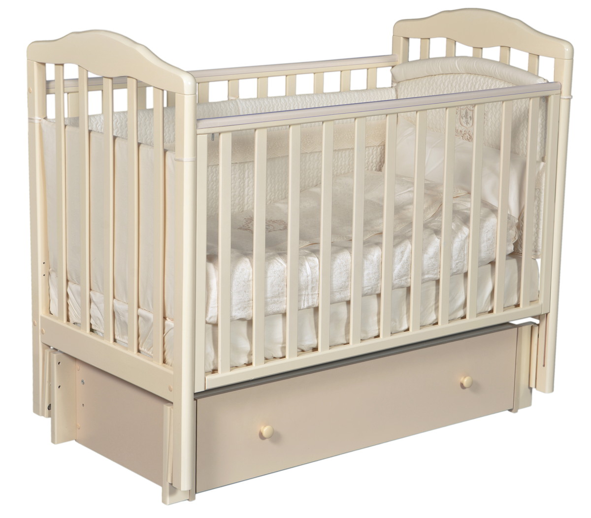 Детская кроватка Oliver Elsa Premium с универсальным маятником и ящиком Слоновая кость