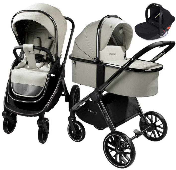 Детская коляска AmaroBaby Motus V2 3 в 1 с автокреслом Rant Cruise Black белый