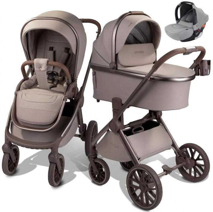 Детская коляска AmaroBaby Motus Premium Ecco Exclusive 3 в 1 с автокреслом Rant Cruise Grey мокко