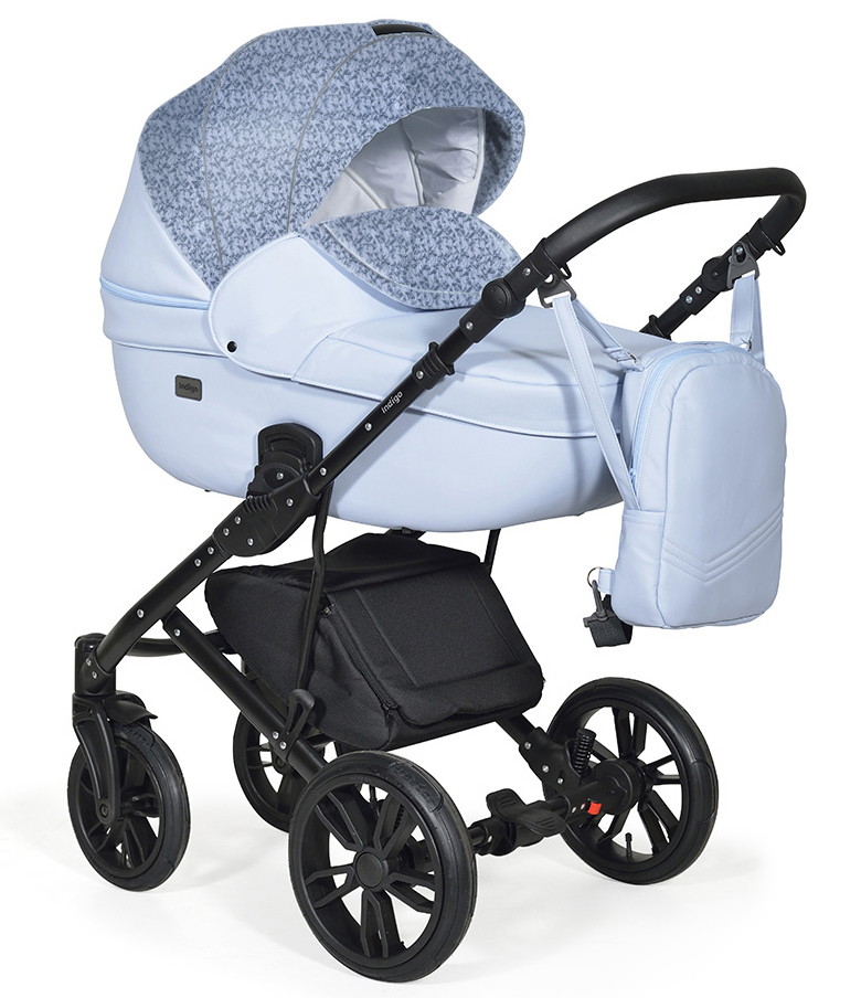 Детская коляска Indigo Mio 2 в 1 Mi 05 св.голубая кожа+голубой узор