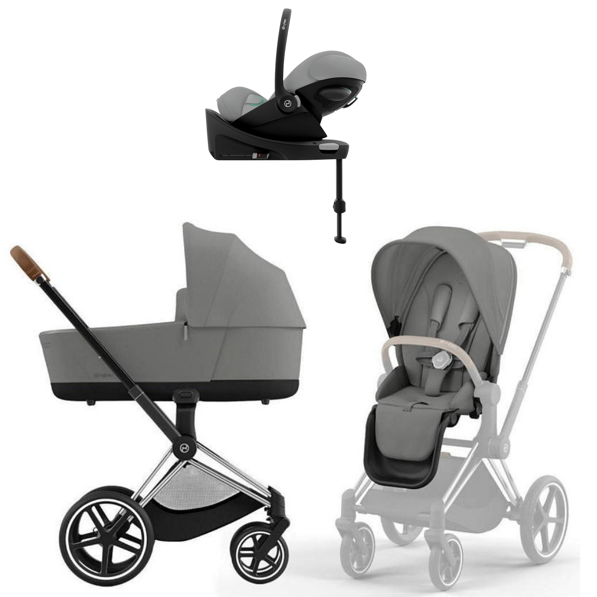 Коляска Cybex Priam IV Chrome Brown complete Cloud G3 Stone Grey Plus Base G3 4 в 1 Mirage Grey