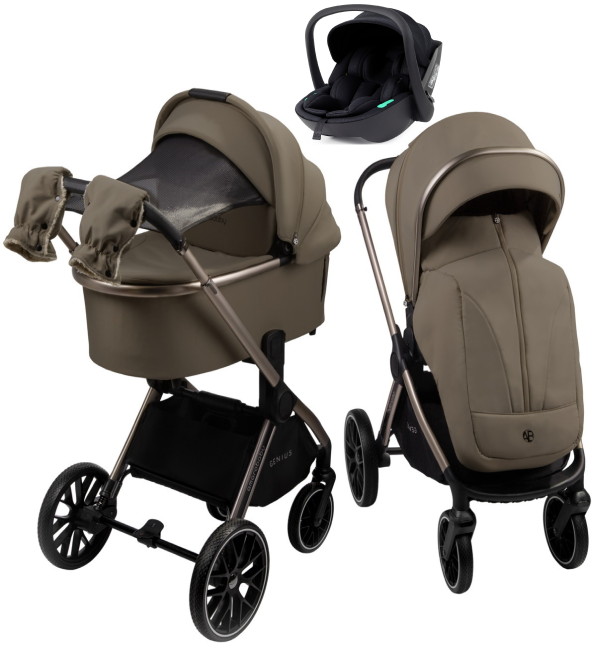 Детская коляска AmaroBaby Genius 3 в 1 с автокреслом Rant Miro Black коричневый