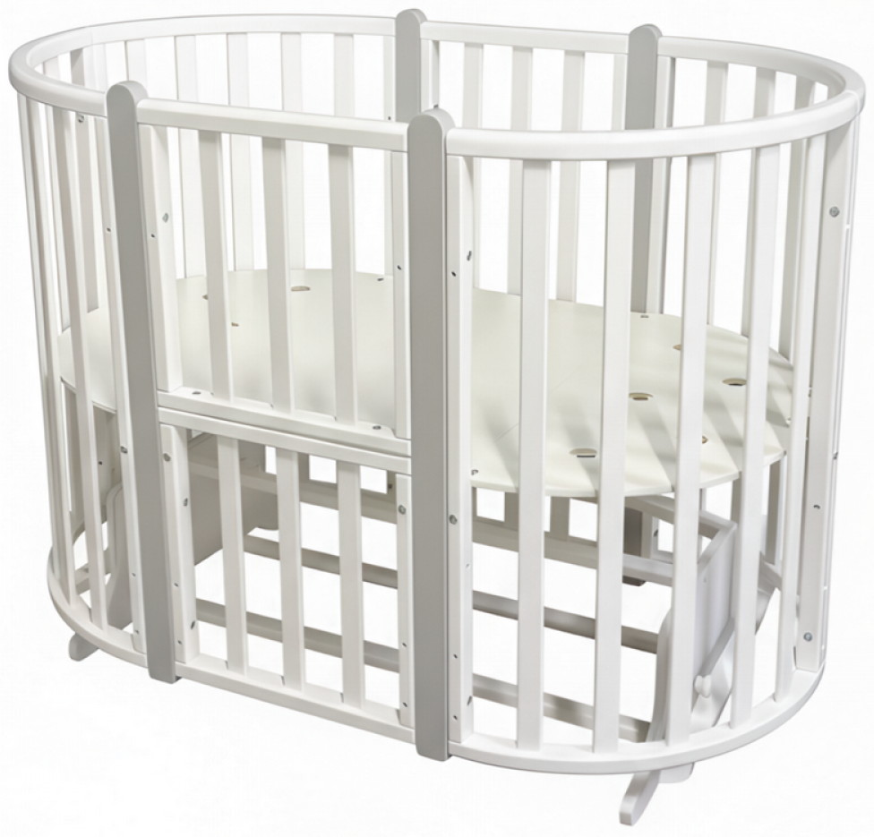 Детская кроватка-трансформер Антел Иван Царевич 4 в 1 маятник поперечный,колеса белый/серый