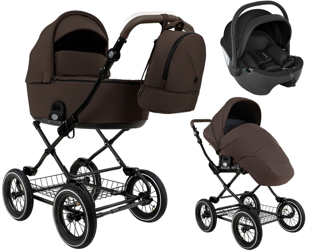 Детская коляска Roan Bass Next Classic d12 2.0 3 в 1 с автокреслом Pituso Baesa Pro Black BNC/83/2 Turkish Coffe/Black/руч.Cappuccino