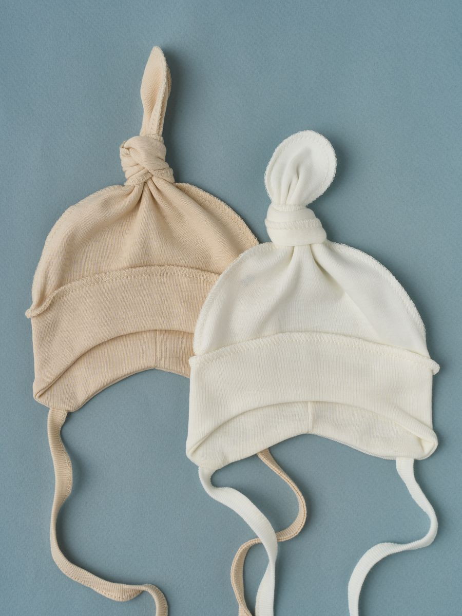 Шапочка с завязками Little Star Узелок рибана хлопок 2 шт. крем/бежевый 38