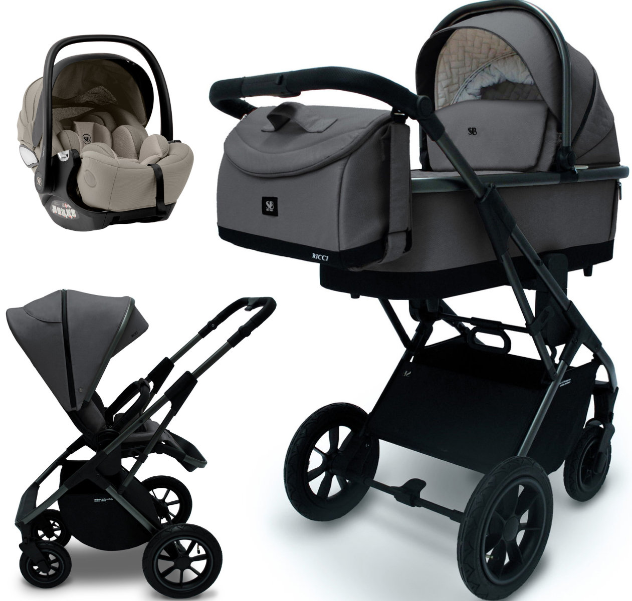 Коляска 3 в 1 Sweet Baby Ricci Air + автокресло Premier Begie Steel Grey (Air)