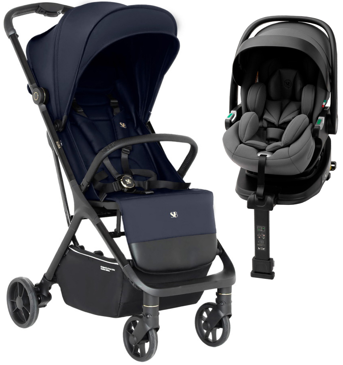 Прогулочная коляска Sweet Baby Aura + автокресло Premier Plus Grey Dark Blue