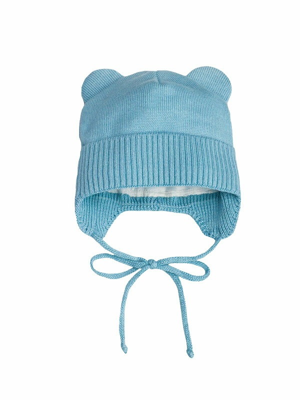 Шапочка вязаная AmaroBaby Pure Love Bear с подкладом голубой 46