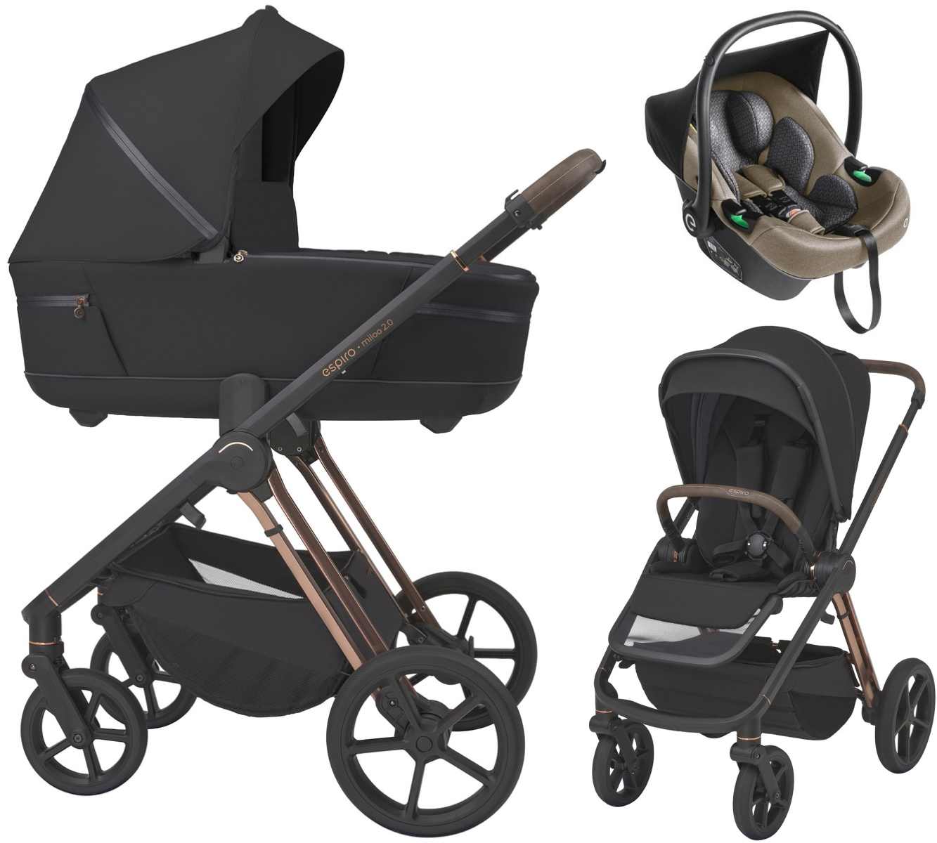 Детская коляска 3 в 1 Espiro Miloo 2.0 и автокресло Pi Beige 310 diamond black