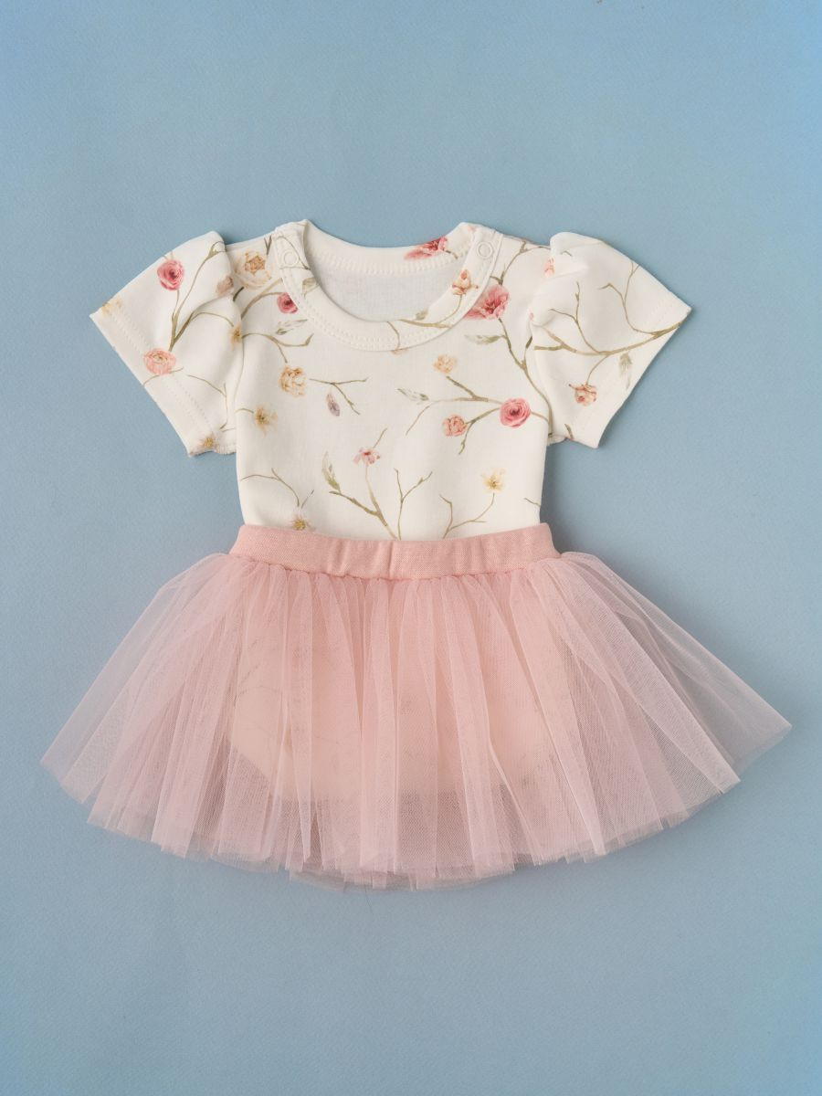 Боди короткий рукав с юбочкой Little Star Цветочки на веточках 715116 (ЧЗ-мз) крем/пудра 62