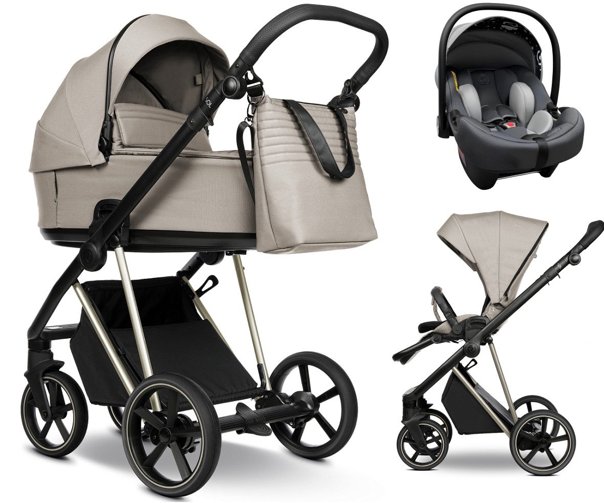 Детская коляска Roan Sol Vintage Luxury 2.0 3 в 1 с автокреслом Tutis Elo Lux EduSky Grey VIN 06/HZ Hazel/Champagne/руч.Black