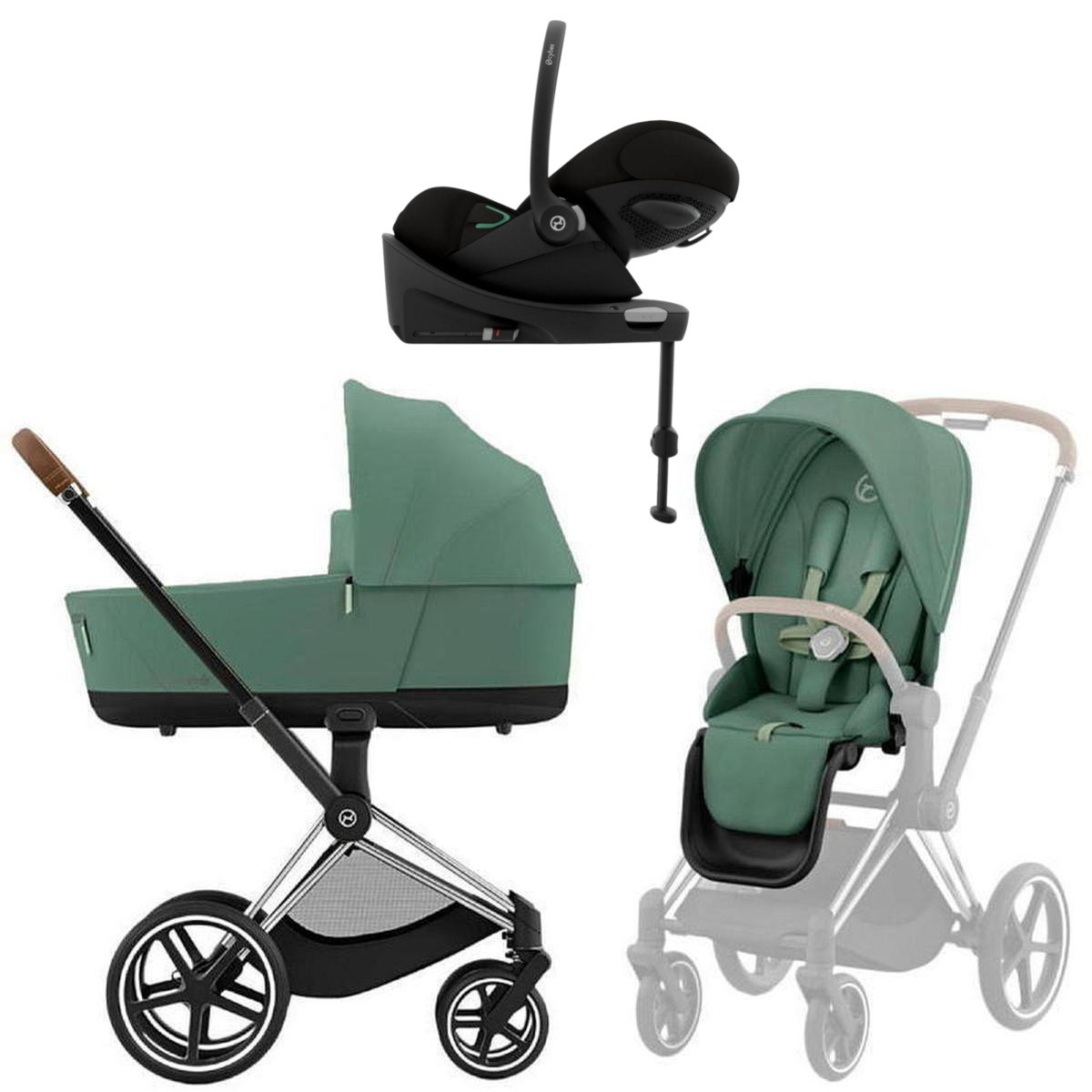 Коляска Cybex Priam IV Chrome Brown complete Cloud G Moon Black Plus Base G 3 в 1 Leaf Green