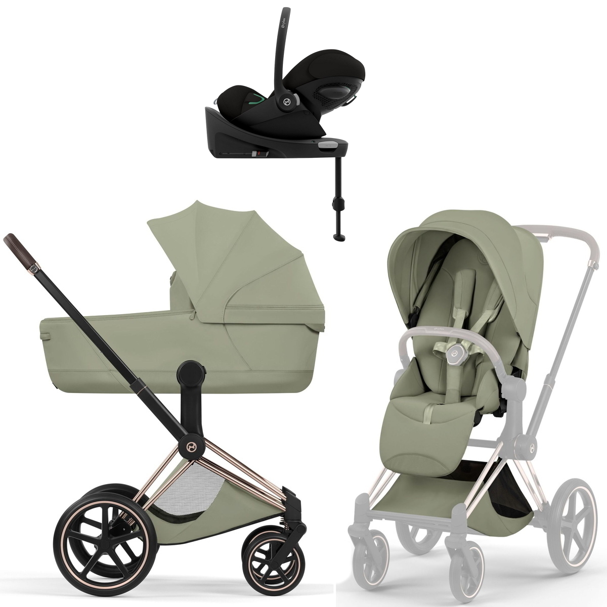 Коляска Cybex Priam V Rosegold Style Cloud G3 Magic Black Base G3 4 в 1 Sage Green