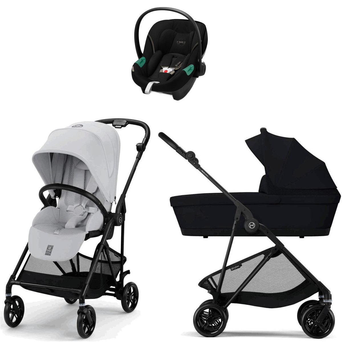 Коляска Cybex Melio Carbon Aton S2 i-Size Moon Black 3 в 1 Fog Grey/Magic Black с дождевиками