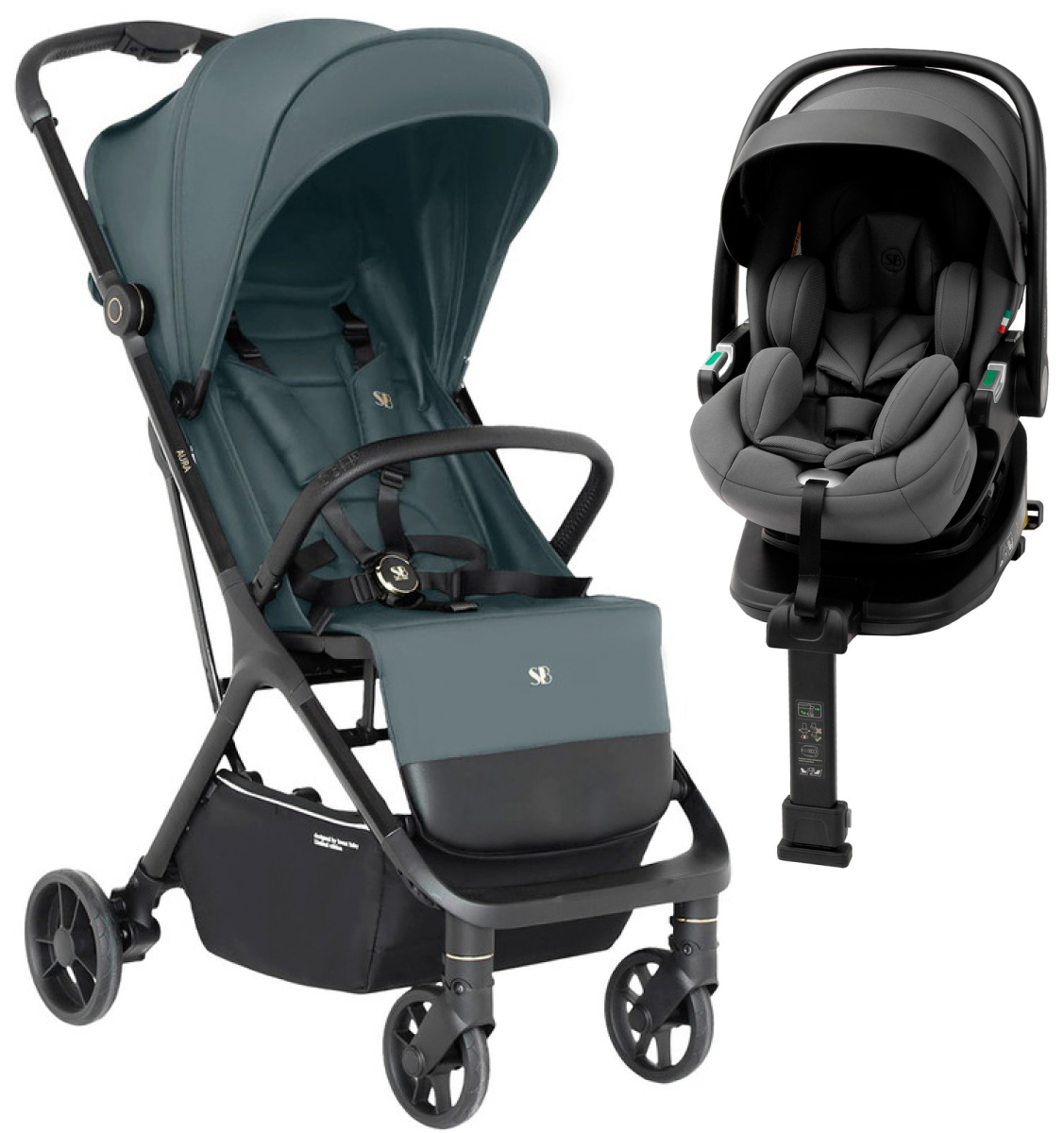 Прогулочная коляска Sweet Baby Aura + автокресло Premier Plus Grey Green