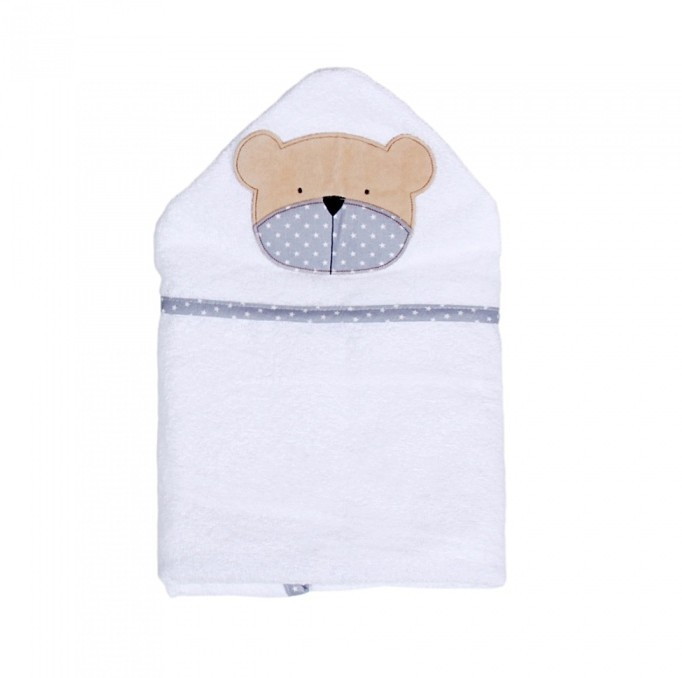 Детское полотенце для купания Alis Белая коллекция махра 75х110 см мишка