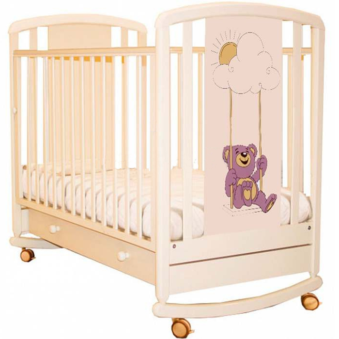 Детская кроватка Angela Bella Жаклин Мишка на качелях сиреневый колесо-качалка слоновая кость