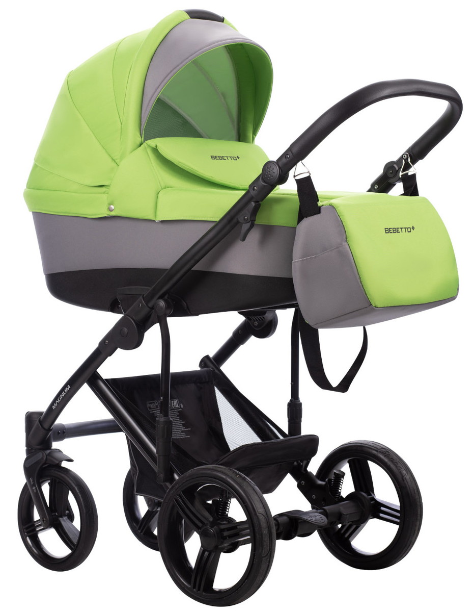 Детская коляска Bebetto Magnum 3 в 1 с автокреслом Avionaut Cosmo 193 серый+зеленый, черная рама