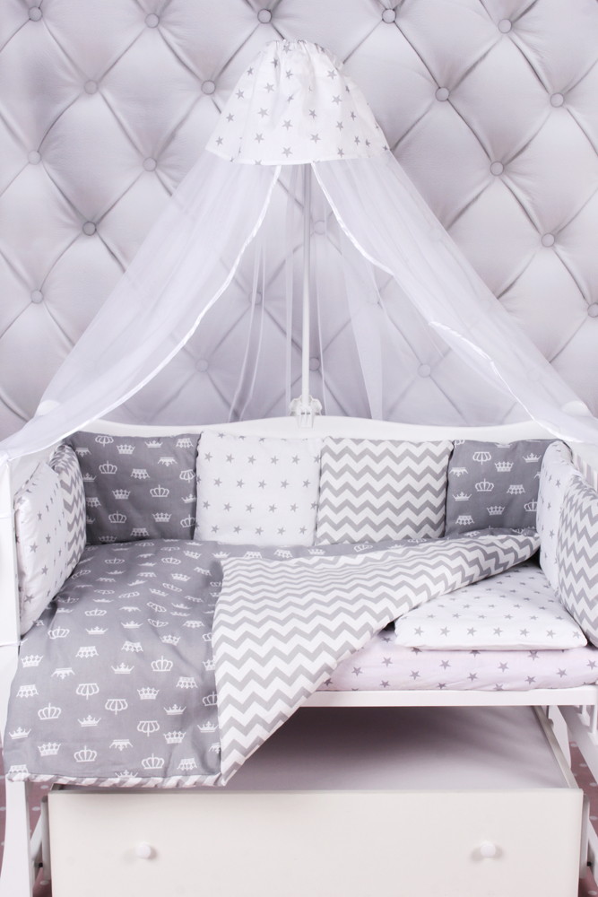 Комплект в кроватку AmaroBaby Royal Baby Premium 18 предметов серый