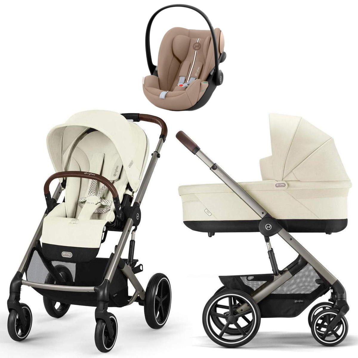 Коляска Cybex Balios S Lux TPE complete Cloud G Almond Beige Plus 3 в 1 Seashell Beige с дождевиками