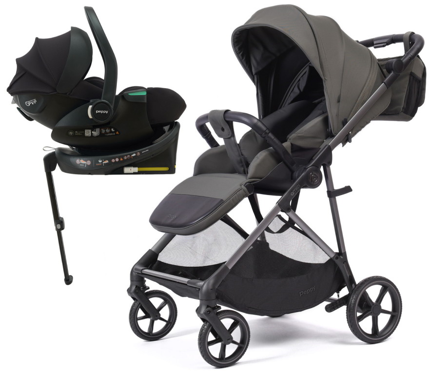 Прогулочная коляска Peppy Amici с автокреслом Jet Black и базой Antrazit рама Grey