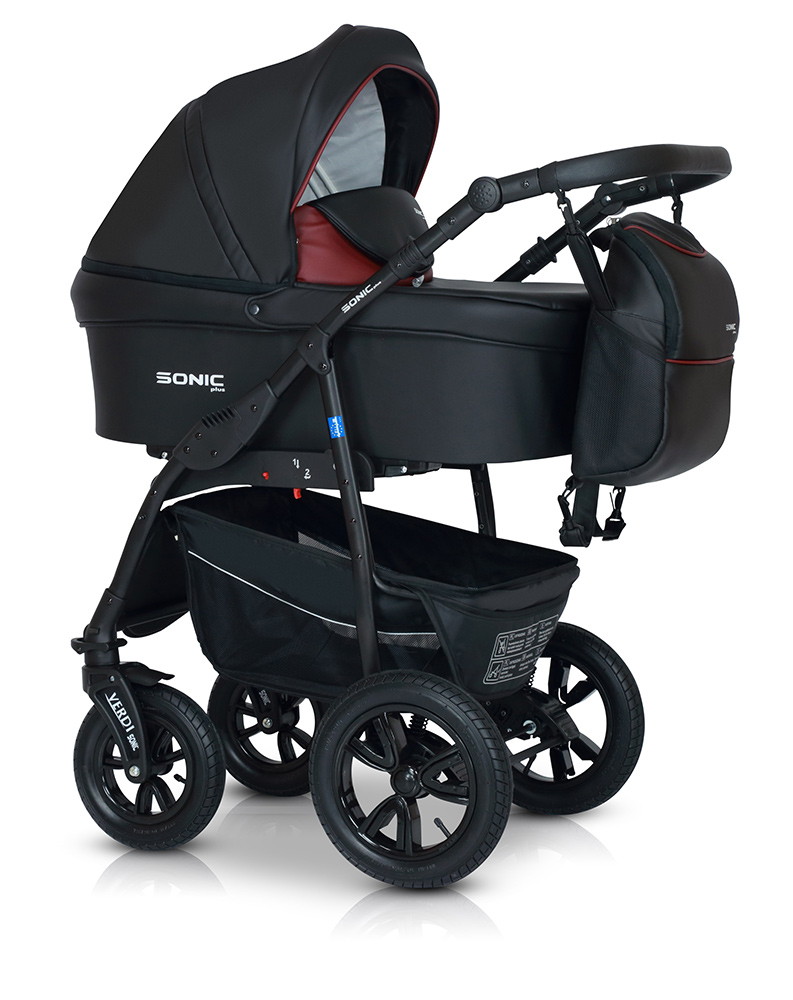Детская коляска Verdi Sonic plus 3 в 1 03 черная с бордовой вставкой