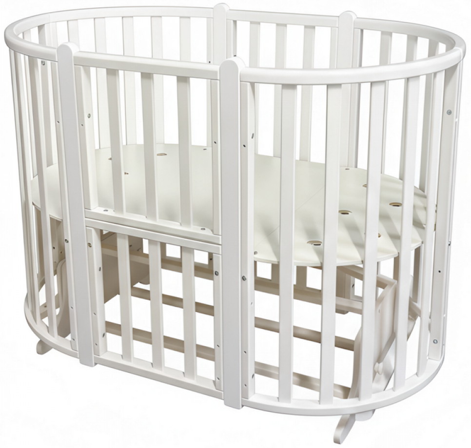 Детская кроватка-трансформер Антел Иван Царевич 4 в 1 маятник поперечный,колеса белый/белый