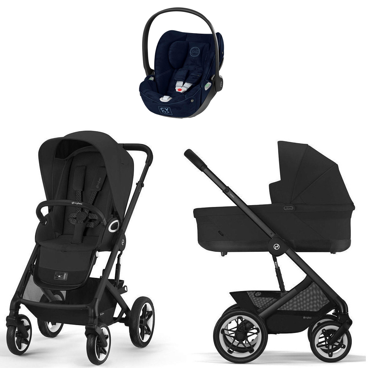 Коляска Cybex Talos S Lux BLK complete Cloud T Rebellious Luxury Denim Blue 3 в 1 Moon Black с дождевиками