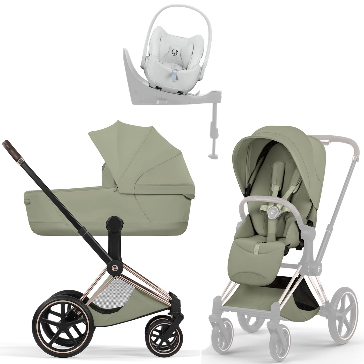 Коляска Cybex Priam V Rosegold Style Cloud T Urban Mobility White Base T 4 в 1 Sage Green