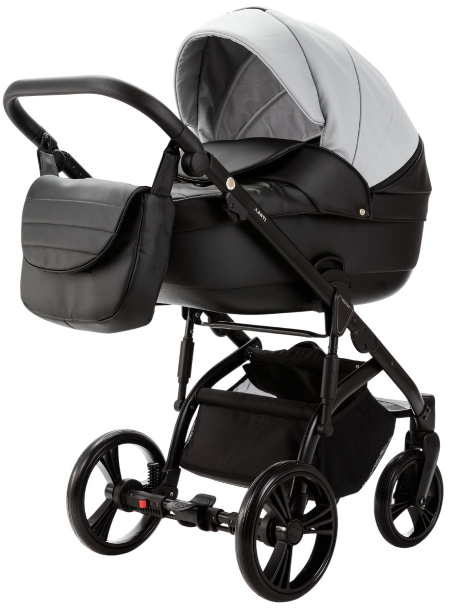 Детская коляска Adamex Lanti Deluxe 3 в 1 LN-SD107 (СВ.СЕР.КОЖА + ЧЕРН. КОЖА)
