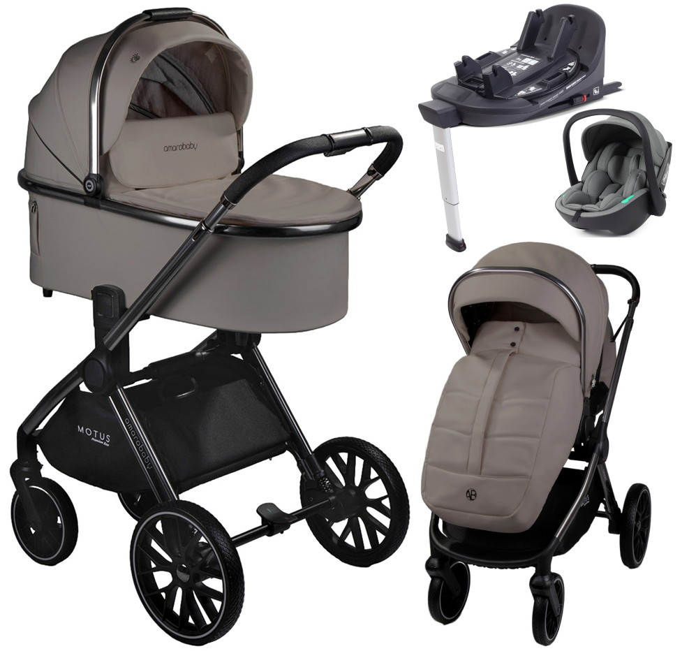 Детская коляска AmaroBaby Motus Premium Ecco 4 в 1 с автокреслом Rant Miro Olive и базой мокко
