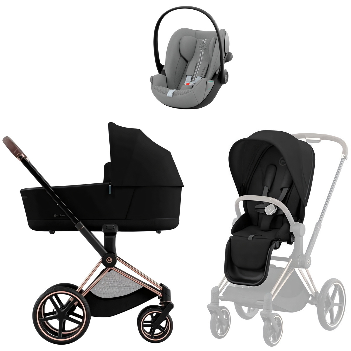 Коляска Cybex Priam IV Rosegold complete Cloud G3 Stone Grey Plus 3 в 1 Sepia Black