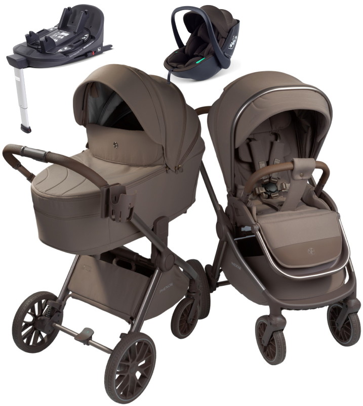 Детская коляска AmaroBaby Phenom 4 в 1 с автокреслом Rant Miro Brown и базой бежевый