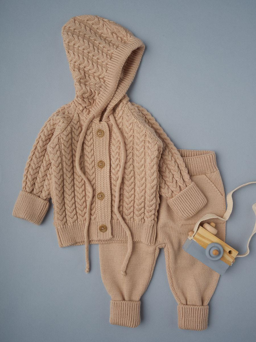 Кофточка с капюшоном и штанишки Little Star Косы 80027 (ЧЗ-нк) бежевый лайт 62