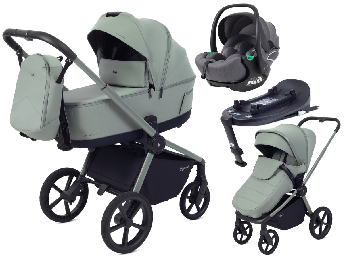 Детская коляска Rant Flex Therm Soft 4 в 1 с автокреслом Evomax Grey и базой Forest Green