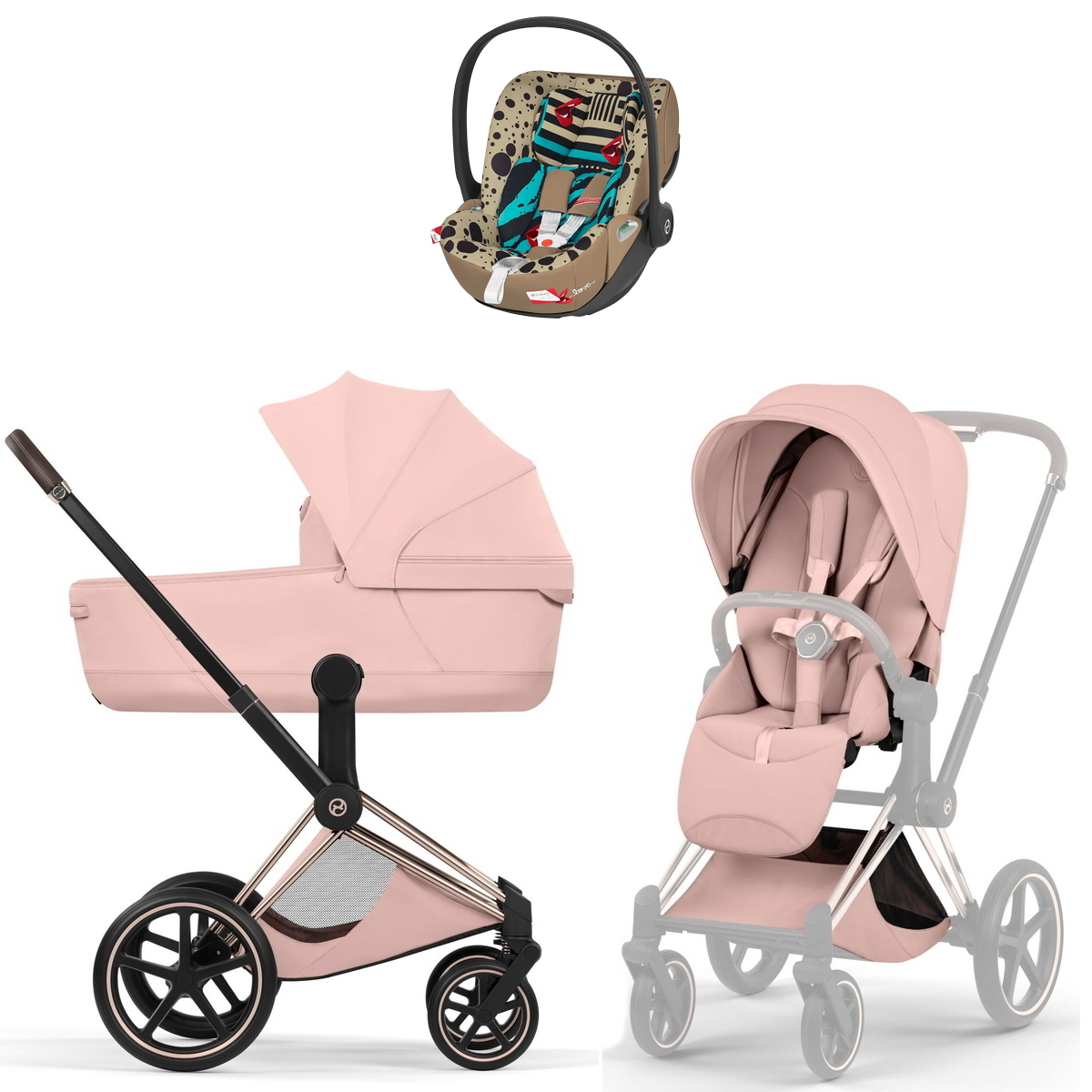 Коляска Cybex Priam V Rosegold Style Cloud T One Love 3 в 1 Peach Pink