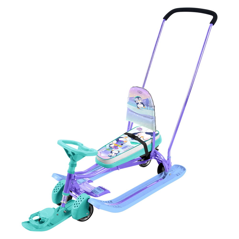Детский снегокат Nika Тимка Спорт 6 с толкателем с Пингвинятами