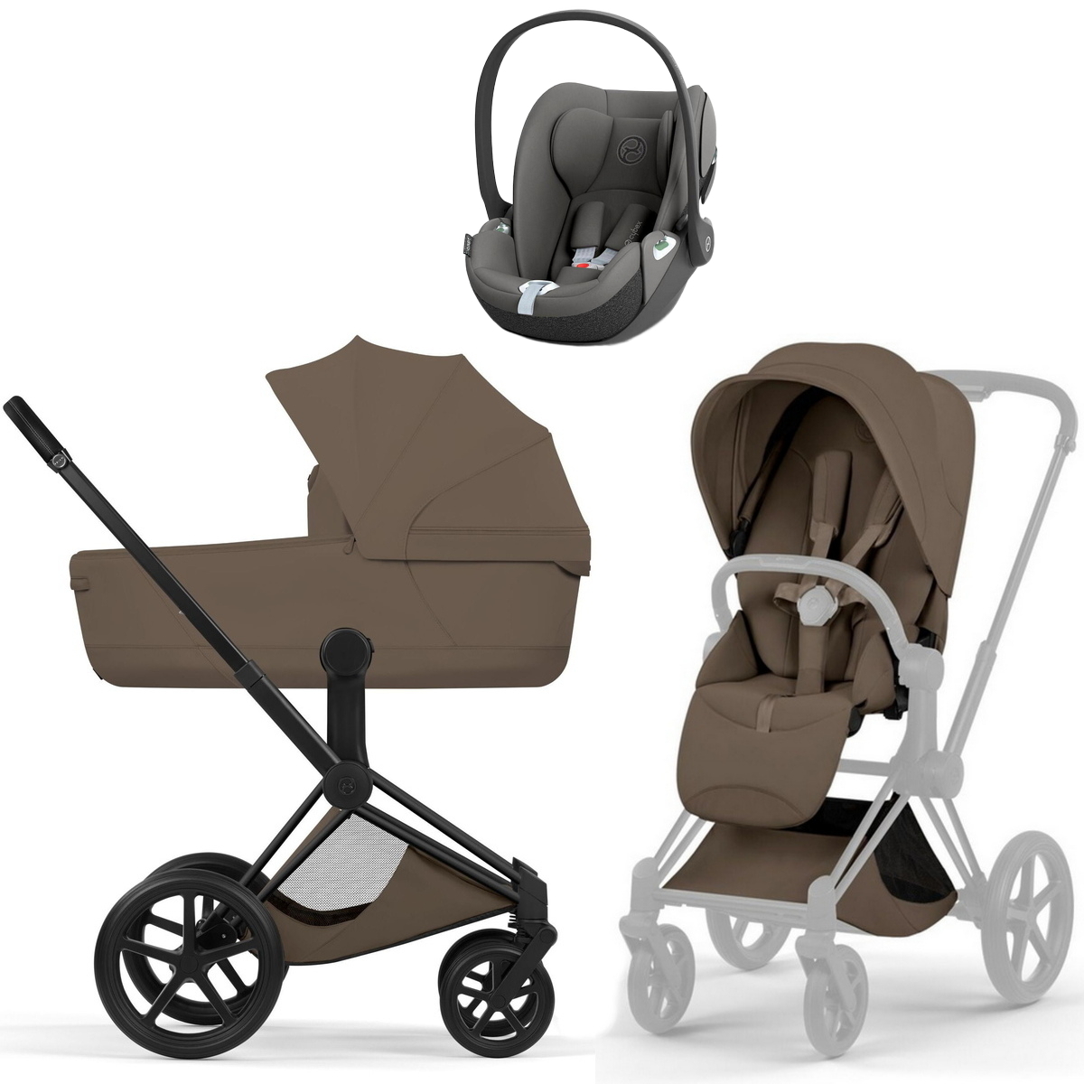 Коляска Cybex Priam V Matt Black Style Cloud T Mirage Grey 3 в 1 Coconut Brown