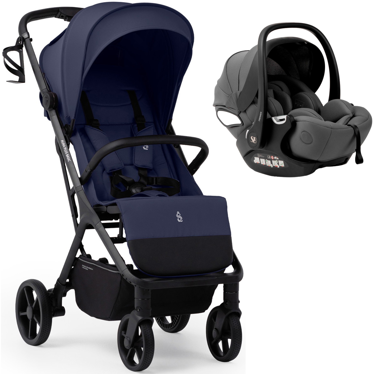 Прогулочная коляска Sweet Baby Aura Plus Basic SBL + автокресло Premier Grey Dark Blue