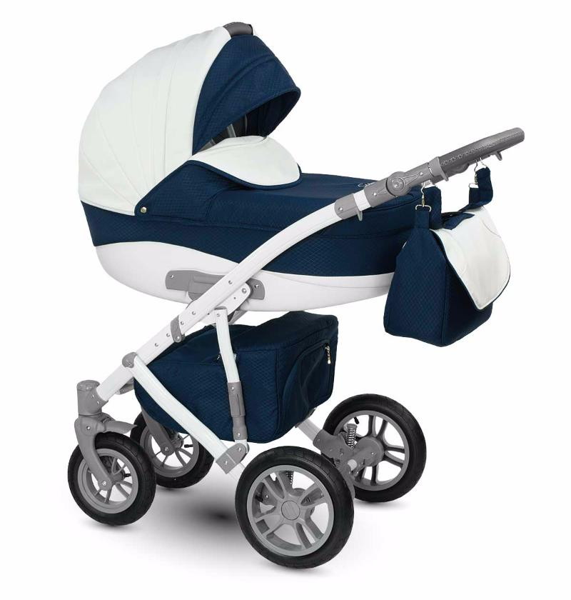 Детская коляска Camarelo Sirion 2 в 1 XSI-5 т. синий жаккард-белая кожа