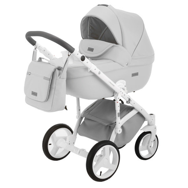 Детская коляска Adamex Massimo Deluxe 3 в 1 V207 (БЕЛ.КОЖА+СВ.СЕР.ОТДЕЛКА 100%)