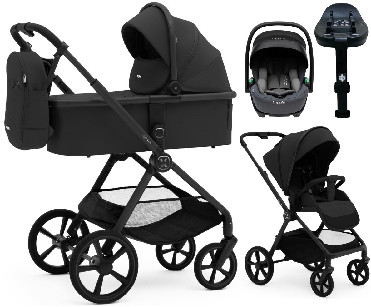Коляска Agex Life 4 в 1 матовая рама с автокреслом i-Safe S Grey и базой ALB583 Black (Черный)