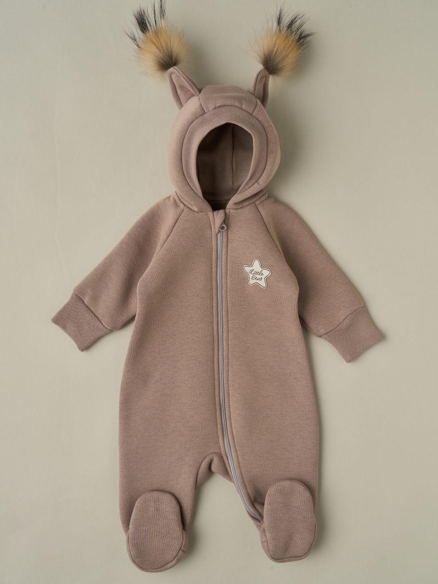 Комбинезон Little Star Рысенок с капюшоном футер с начесом 30321 (ЧЗ-мз) кофейно-серый 56